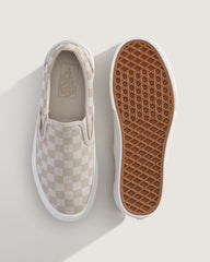 Women Vans Classic Slip-On Platform Checkerboard Shoe in Checkerboard Mushroom Brown / Marshmallow White