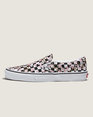 Women Vans Customs Classic Slip-On Checkerboard Shoe in Cherry Blossom Pink / Black