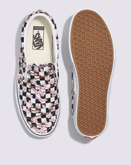 Women Vans Customs Classic Slip-On Checkerboard Shoe in Cherry Blossom Pink / Black