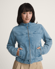 Women Vans Premium Pomona Collarless Station Jacket in Stonewash Blue