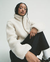 Women Vans Misty Fog High Pile Jacket in Egret Beige