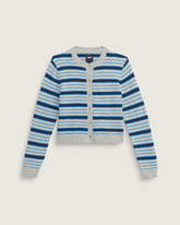 Women Vans Premium Dolly Stripe Cardigan Sweater in Cement Heather Grey / Bright Azure Blue
