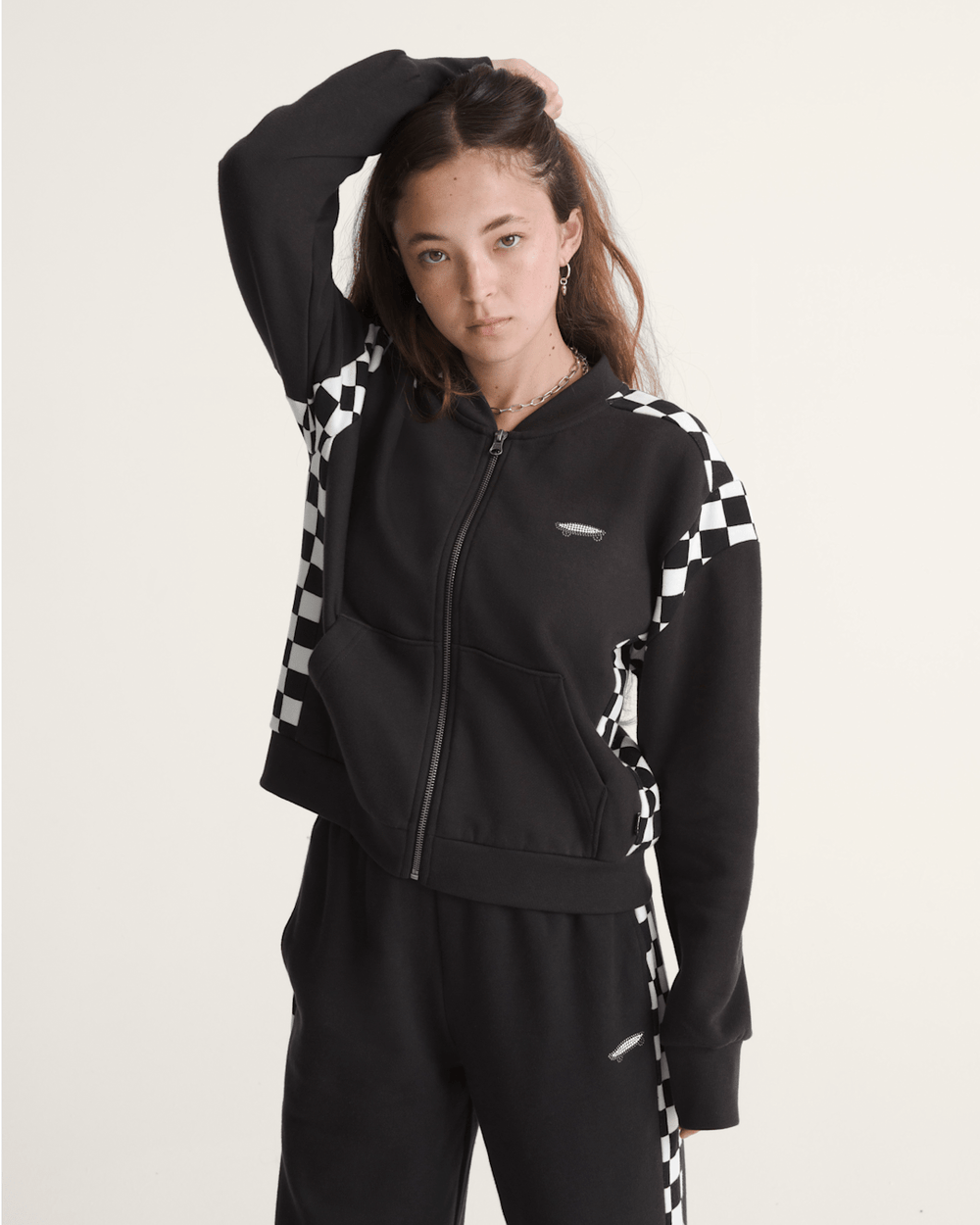 Women Vans Rookie Track Zip Sweatshirt in Checkerboard Black