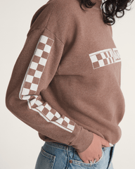 Women|Men Vans Waffle Shop Checkerboard Vans Style Crew Sweatshirt in Brown