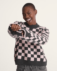 Women Vans Cameron Sweater in Checkerboard Grey / Pink