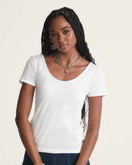 Women Vans Double Scoop T-Shirt in True White