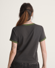 Women Vans Circle V Ringer Tee in Faded Black
