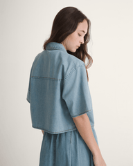 Women Vans Wren Denim Button Up Shirt in Stonewash Blue