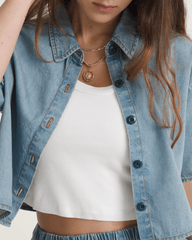 Women Vans Wren Denim Button Up Shirt in Stonewash Blue