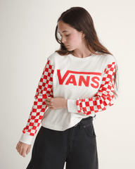 Women Vans Checkerboard Long Sleeve Shirt in Marshmallow White / Red