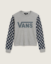 Women Vans Checkerboard Long Sleeve Shirt in Heather Grey / Navy Blue
