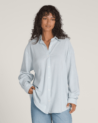 Women Vans Gillian Striped Button Up Shirt in White / Crystal Blue
