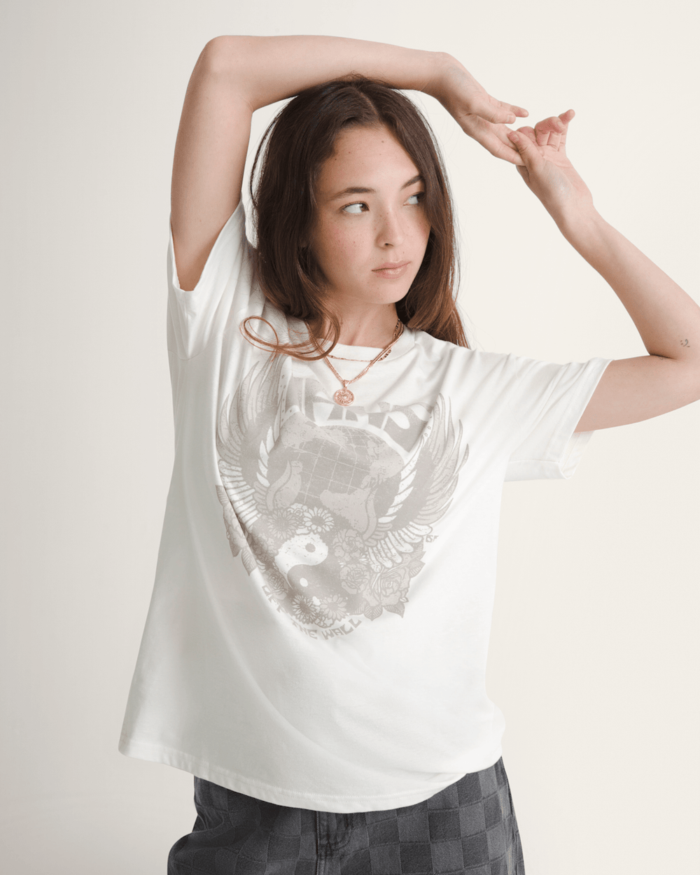 Women Vans World Peace T-Shirt in Heather White