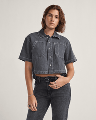 Women Vans Natalie Denim Button Up Shirt in Wash Grey