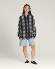 Women Vans Gillian Plaid Button Up Shirt in Black / Grey / Blue