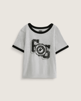 Women Vans Campus Tour Ringer T-Shirt in Heather Grey / Black