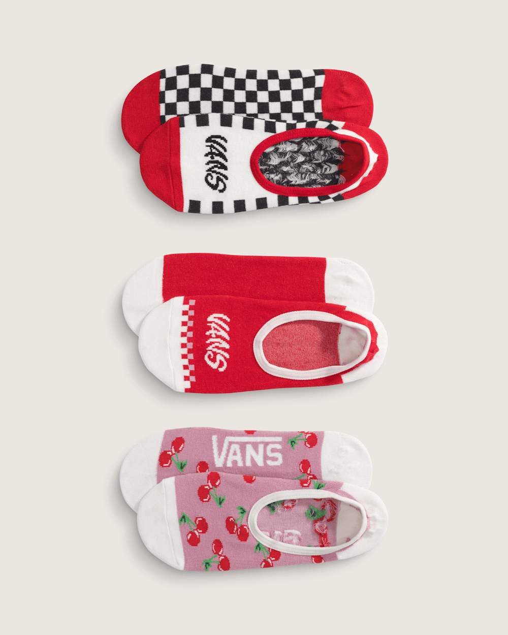Women Vans Printed Canoodle Socks 3-Pack in Racing Red