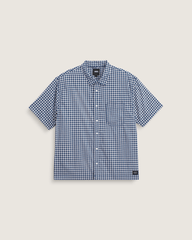Men Vans Larkspur Mini Plaid Shirt in Deep Indigo Blue