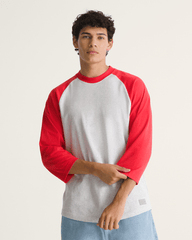 Men Vans Standard Raglan T-Shirt in Crimson Haze Red / Ash Heather Grey