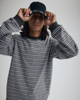 Men Vans Wesley Stripe Long Sleeve Knit Shirt in Faded Black