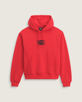 Men Vans Stretch Logo Pullover Hoodie in Crimson Haze Red