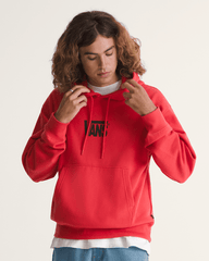 Men Vans Stretch Logo Pullover Hoodie in Crimson Haze Red