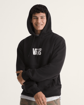 Men Vans Stretch Logo Pullover Hoodie in Black / White