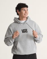Men Vans Stretch Logo Pullover Hoodie in Cement Heather Grey
