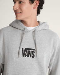 Men Vans Stretch Logo Pullover Hoodie in Cement Heather Grey
