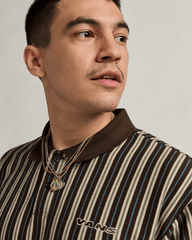 Men Vans Layton Stripe Polo Shirt in Demitasse Brown