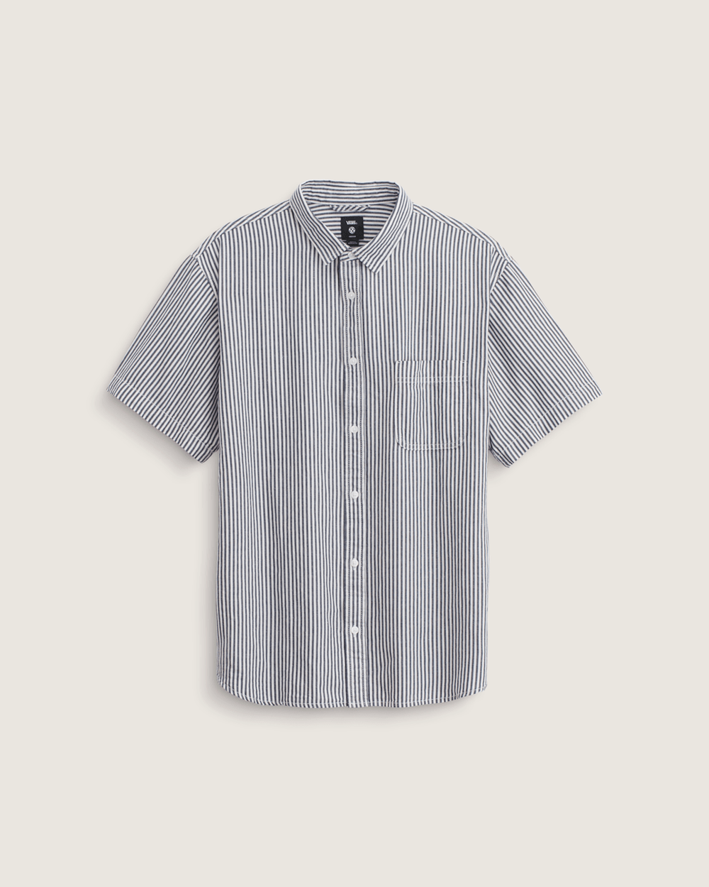 Men Vans Lawson Stripe Button Up Shirt in White / Dress Blues