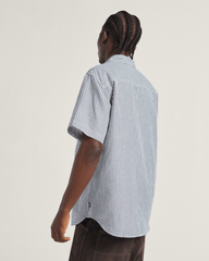 Men Vans Lawson Stripe Button Up Shirt in White / Dress Blues