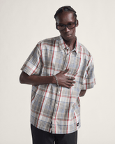Men Vans Premium Button Up Shirt in Egret White / Elm Green
