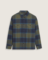 Men Vans Larkspur Plaid Flannel Shirt in Grape Leaf Green / Parisian Night Blue