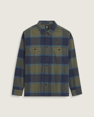 Men Vans Larkspur Plaid Flannel Shirt in Grape Leaf Green / Parisian Night Blue