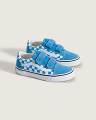 Kids Vans Little Kids Old Skool V Checkerboard Shoe in Checkerboard Bright Azure Blue