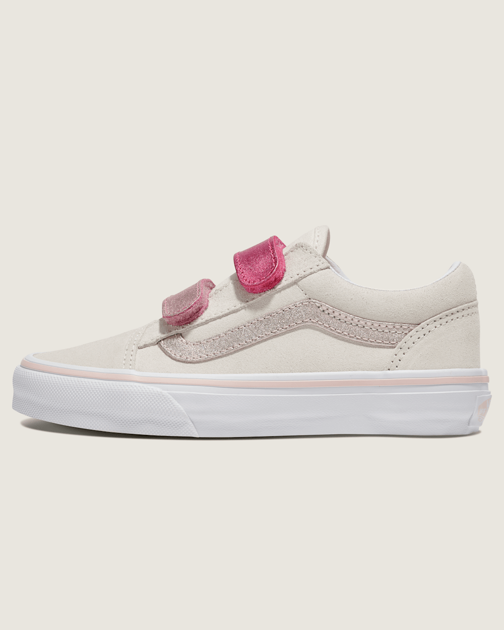 Kids Vans Little Kids Old Skool V Shoe in Marshmallow White / Metallic Pink