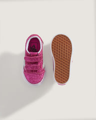 Kids Vans Toddler Old Skool V Shoe in Glitter Raspberry Rose Pink