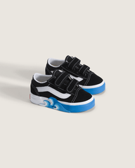 Kids Vans Toddler Old Skool V Shoe in Black / Bright Azure Blue