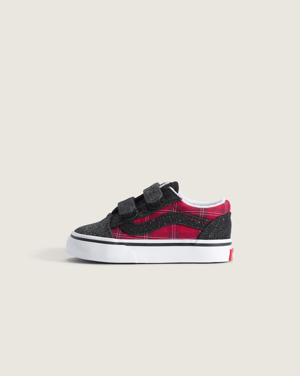 Kids|Sale Vans Toddler Old Skool V Shoe in Glitter Plaid Red / Black