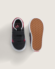 Kids|Sale Vans Toddler Old Skool V Shoe in Glitter Plaid Red / Black