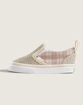 Kids|Sale Vans Toddler Classic Slip-On V Shoe in Glitter Plaid Incense Brown