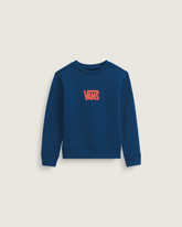 Kids Vans Little Kids Stretch Logo Crew Sweatshirt in Deep Indigo Blue / Flame Red