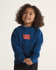Kids Vans Little Kids Stretch Logo Crew Sweatshirt in Deep Indigo Blue / Flame Red