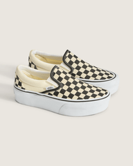 Women Vans Classic Slip-On Stackform Checkerboard Black/Classic White Shoe