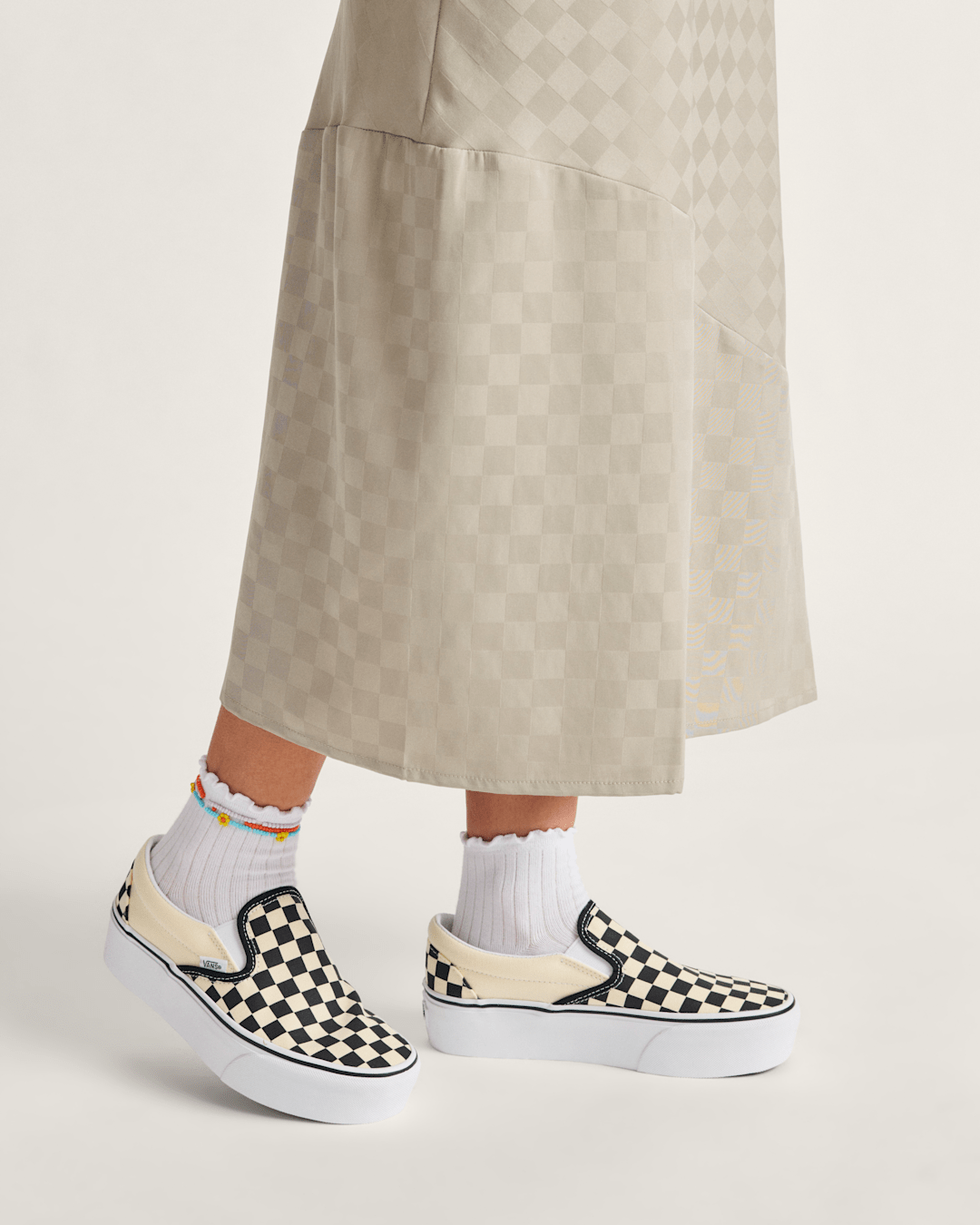 Women Vans Classic Slip-On Stackform Checkerboard Black/Classic White Shoe