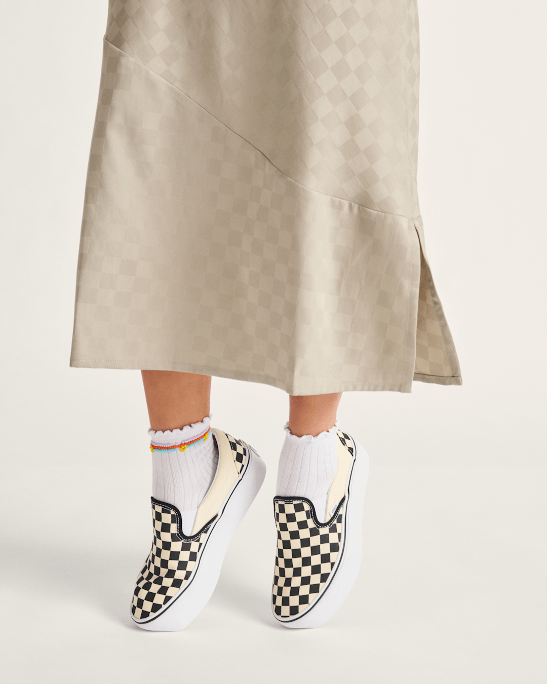 Women Vans Classic Slip-On Stackform Checkerboard Black/Classic White Shoe