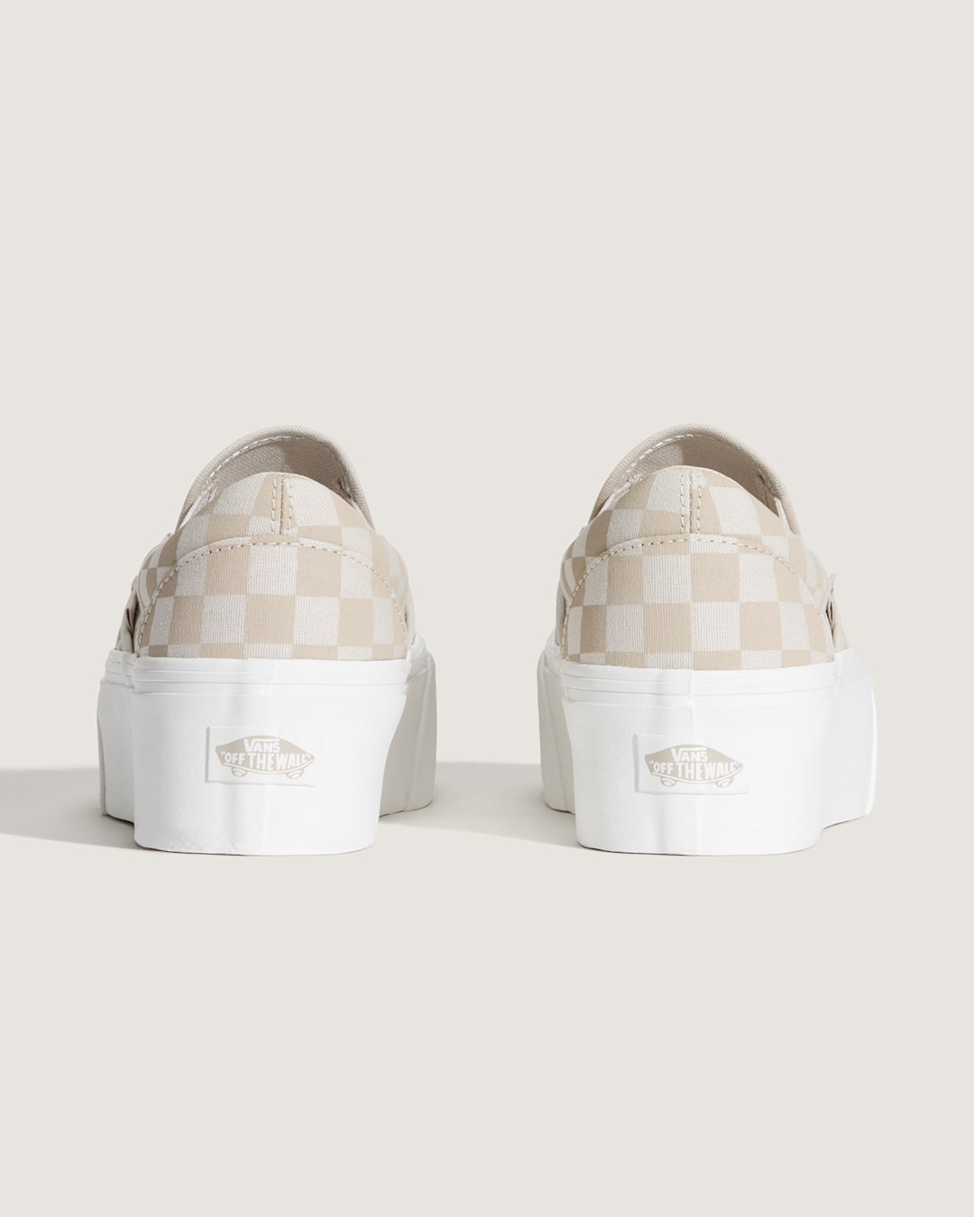 Women Vans Classic Slip-On Platform Checkerboard Shoe in Checkerboard Mushroom Brown / Marshmallow White