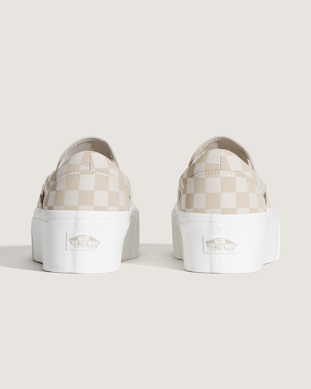 Women Vans Classic Slip-On Platform Checkerboard Shoe in Checkerboard Mushroom Brown / Marshmallow White