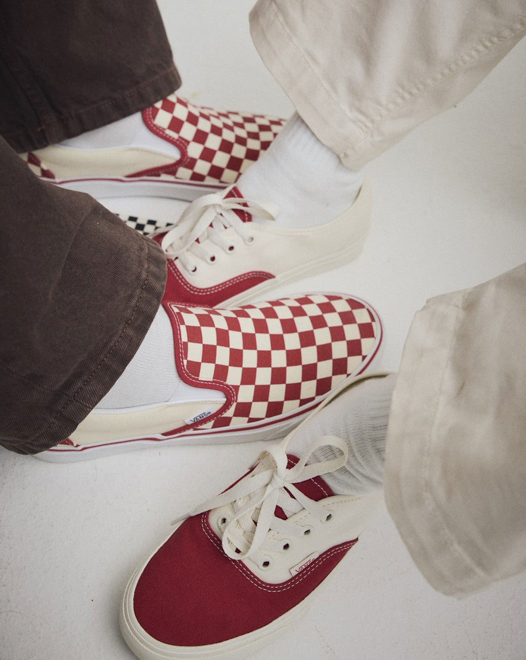 Women|Men Vans Classic Slip-On Checkerboard Shoe in Racing Red / White